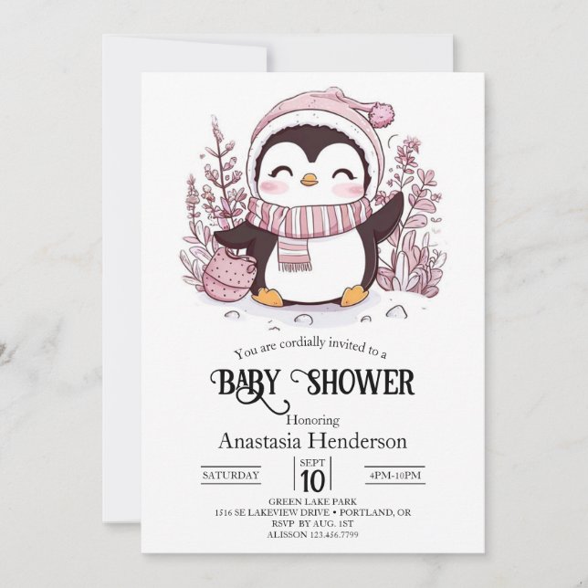 Invitation Baby shower de pingouin magique Pastel (Devant)