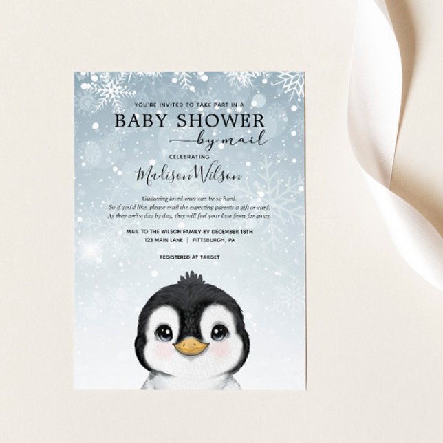 Invitation Baby shower de pingouin pour bébé hivernal adorabl (Créateur téléchargé)