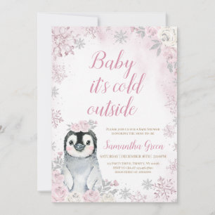 Invitation Baby shower de pingouin rose
