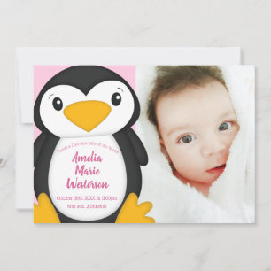 Invitation Baby shower de pingouin rose