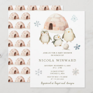 Invitation Baby shower de pingouins d'hiver