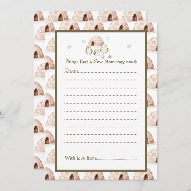 Invitation Baby shower de pingouins d'hiver (Devant / Derrière)