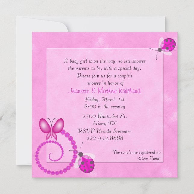 Invitation Baby shower de Pink Bugs Couple (Devant)
