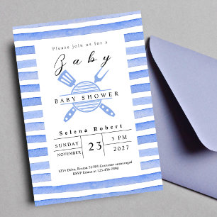 Invitation Baby shower de pique-nique moderne BBQ bleu