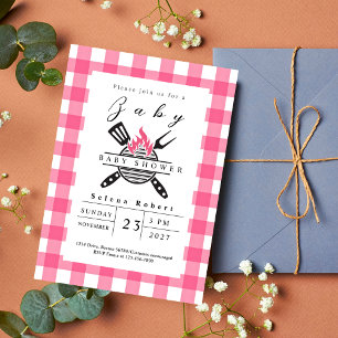 Invitation Baby shower de pique-nique moderne BBQ PINK