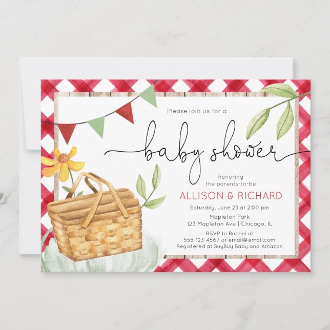 Invitation baby shower de pique-nique, pique-nique dans le ro (Devant)