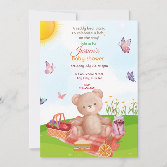 Invitation Baby shower de pique-nique Teddy Bear (Devant)