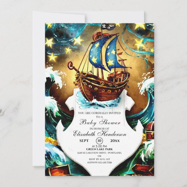 Invitation Baby shower de pirate nautique (Devant)