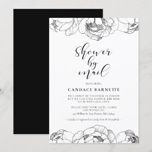 Invitation Baby shower de pivoines en noir et blanc par courr