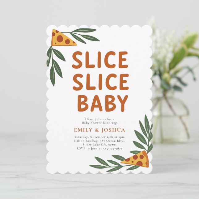 Invitation Baby shower de pizza pour bébés Slice Slice (Debout devant)