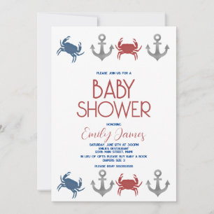 Invitation Baby shower de plage Ancre de crabe nautique