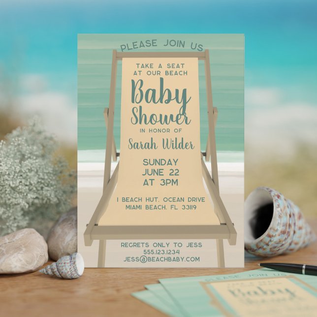 Invitation Baby shower de plage de l'océan Turquoise neutre e (A baby shower invitation inspired by a turquoise ocean and a sandy beach. Add your details!)