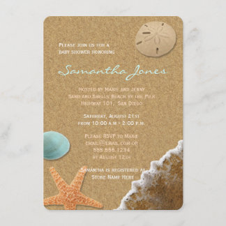 Invitation Baby shower de plage de sable et de coquillages In