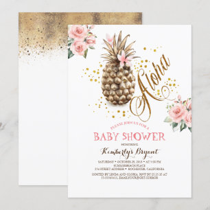 Invitation Baby shower de plage Floral rose ananas