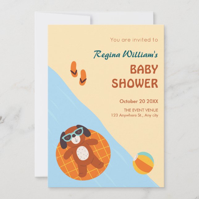 Invitation Baby shower de plage pour chiens d'été amusant (Devant)