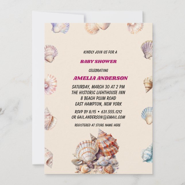 Invitation Baby shower de plage Sea Shell (Devant)