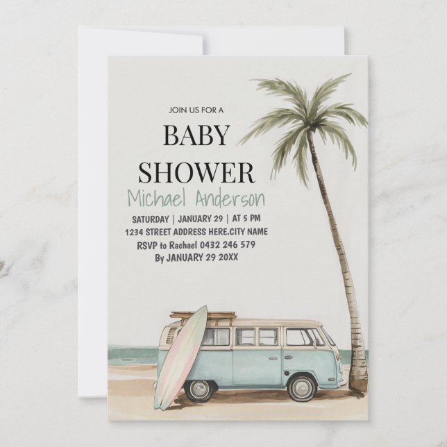 Invitation Baby shower de plage tropicale branchée (Devant)