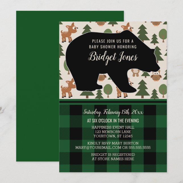 Invitation Baby shower de plaid de la sériole de bois (Devant / Derrière)