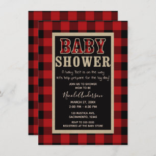Invitation Baby shower de plaid rustique sur le buffle noir r