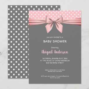 Invitation Baby shower de plongée rose et gris Polka