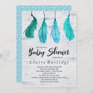 Invitation Baby shower de plumes de bouleau et de bleu