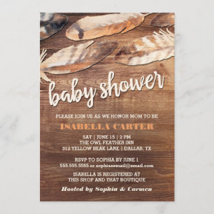 Invitation Baby shower de plumes rustiques