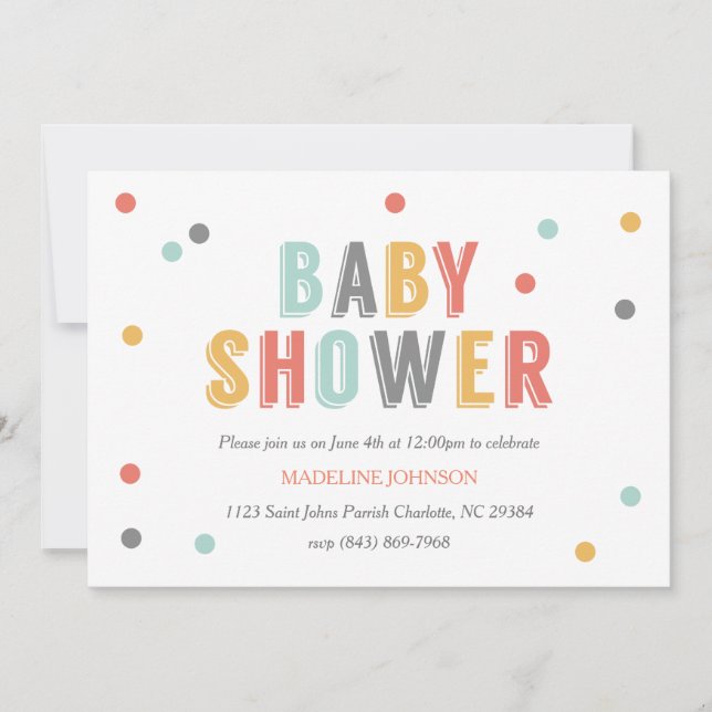 Invitation Baby shower de points colorés (Devant)