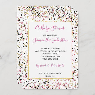 Invitation Baby shower de points Confetti Noir Rose Or Glitzy