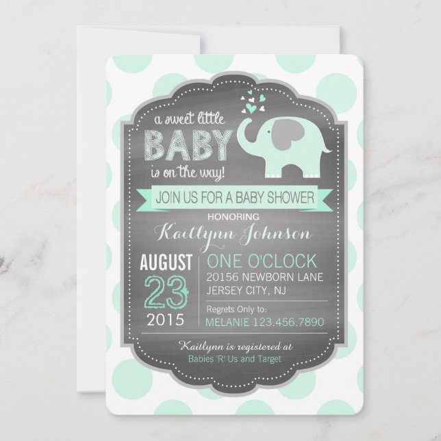Invitation Baby shower de points éléphants de mer (Devant)