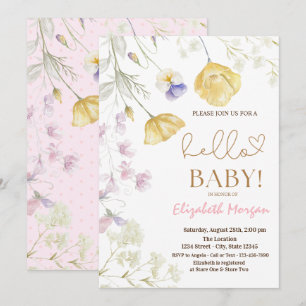 Invitation Baby shower de points roses Fleurs sauvages d'aqua