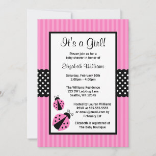 Invitation Baby shower de points triés roses et noirs de Lady
