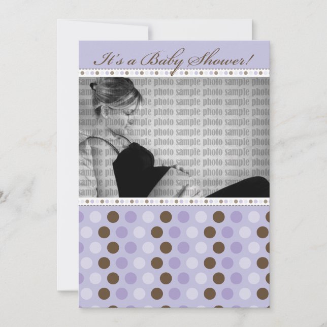 Invitation Baby shower de points violets au chocol (Devant)