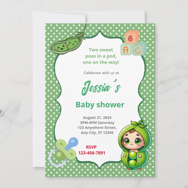 Invitation Baby shower de pois (Devant)