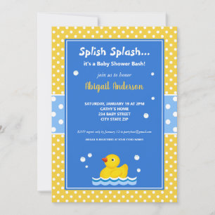 Invitation Baby shower de Pois de canard jaune et bleu