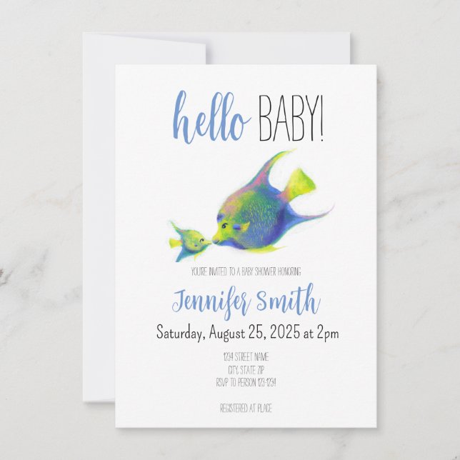 Invitation Baby shower de poisson ange (Devant)
