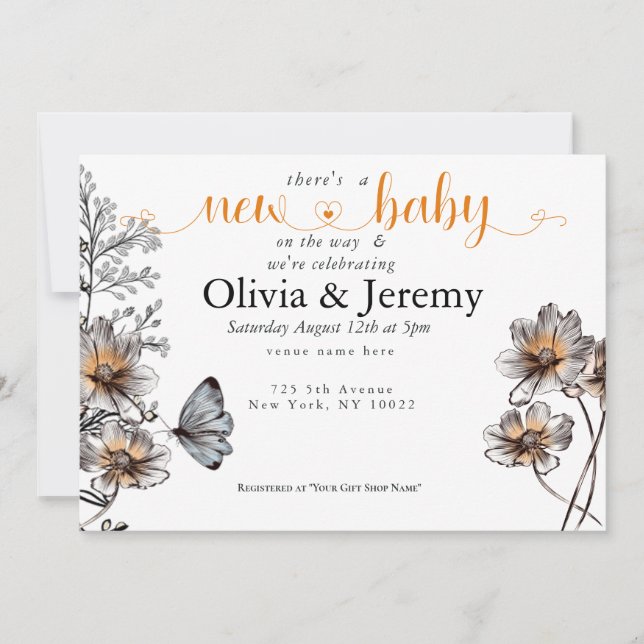 Invitation Baby shower de Poppies en terre cuite de ligne sim (Devant)