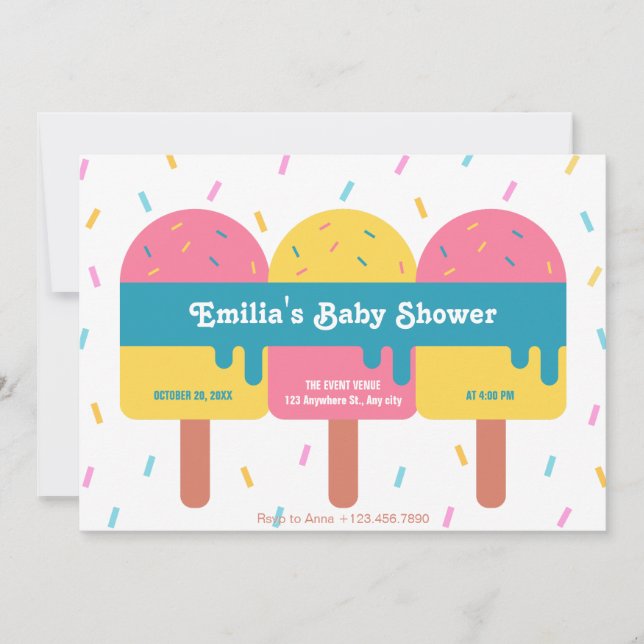 Invitation Baby shower de popsicle couleur crème glacée (Devant)
