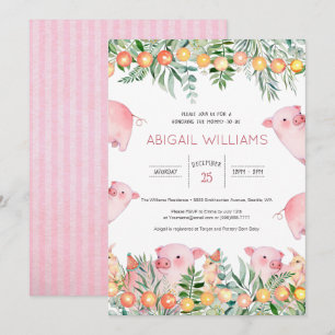 Invitation Baby shower de porc et de lapin rose Woodland