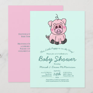 Invitation Baby shower de porc mignon Kawaii fille rose