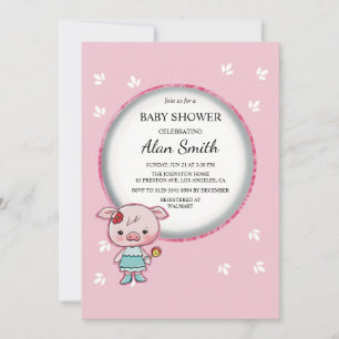 Invitation Baby shower de porc rose mignon
