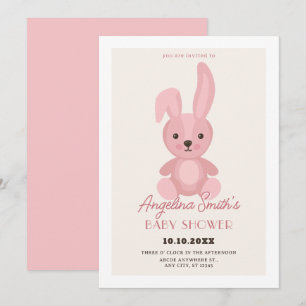Invitation Baby shower de poupée de lapin rose