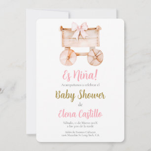 Invitation Baby shower de poussette en bois fille en espagnol