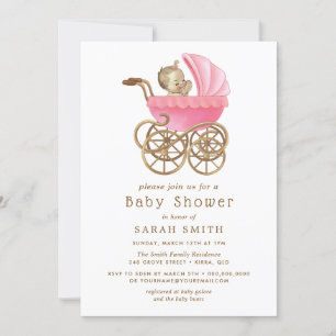 Invitation Baby shower de poussette rose bébé fille Pram