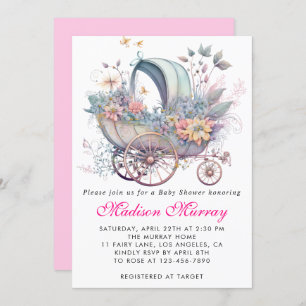 Invitation Baby shower de poussette rose rose rose Fille