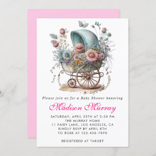 Invitation Baby shower de poussette rose rose rose Fille