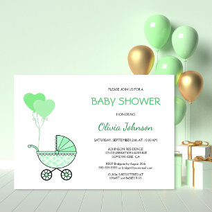 Invitation Baby shower de poussette verte neutre pour les fem