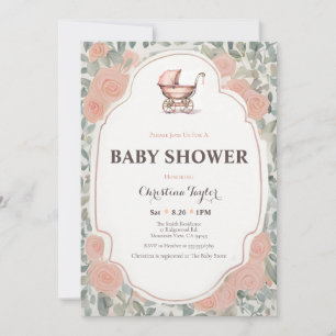 Invitation Baby shower de poussette Vintage rose