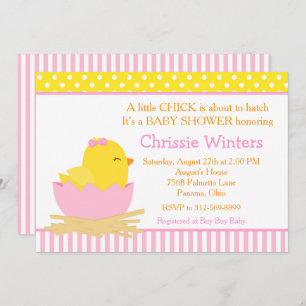 Invitation Baby shower de poussins rose et jaune pour fille