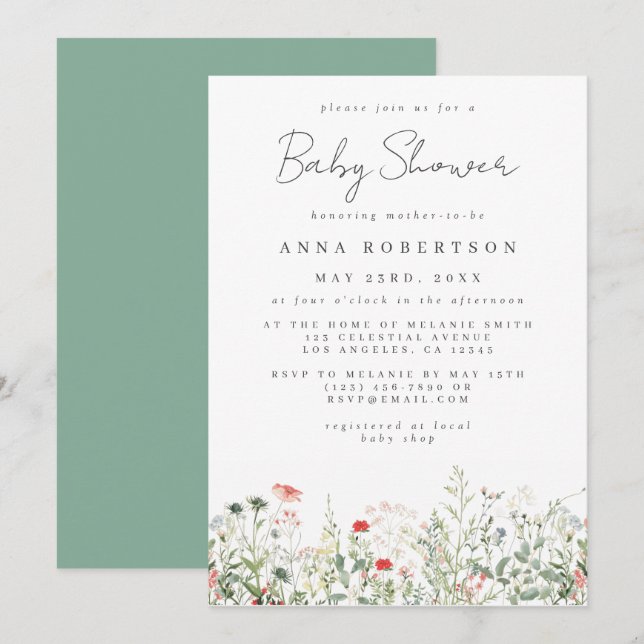 Invitation Baby shower de prairie fleur sauvage (Devant / Derrière)