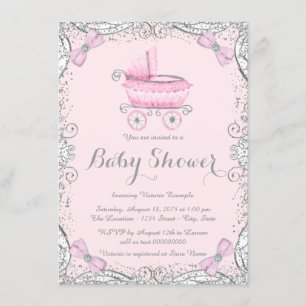 Invitation Baby shower de Pram Parties scintillant rose et gr